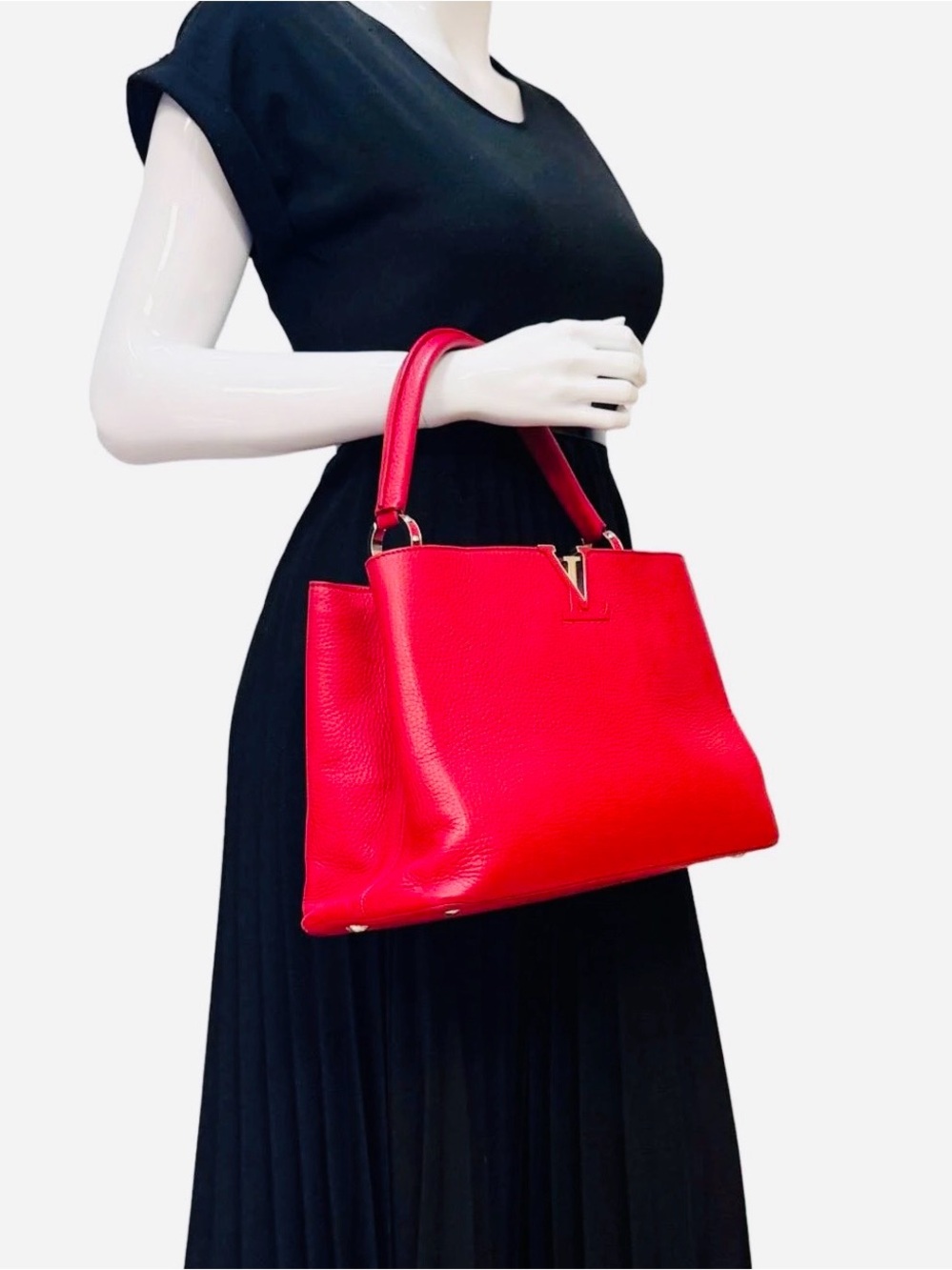 Louis Vuitton Red Taurillon Leather Handbag with Cert of Authenticity